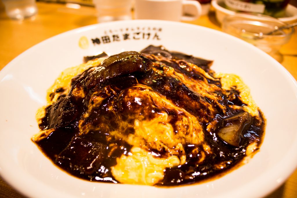 Hashed beef sauce omurice dish In Akihabara