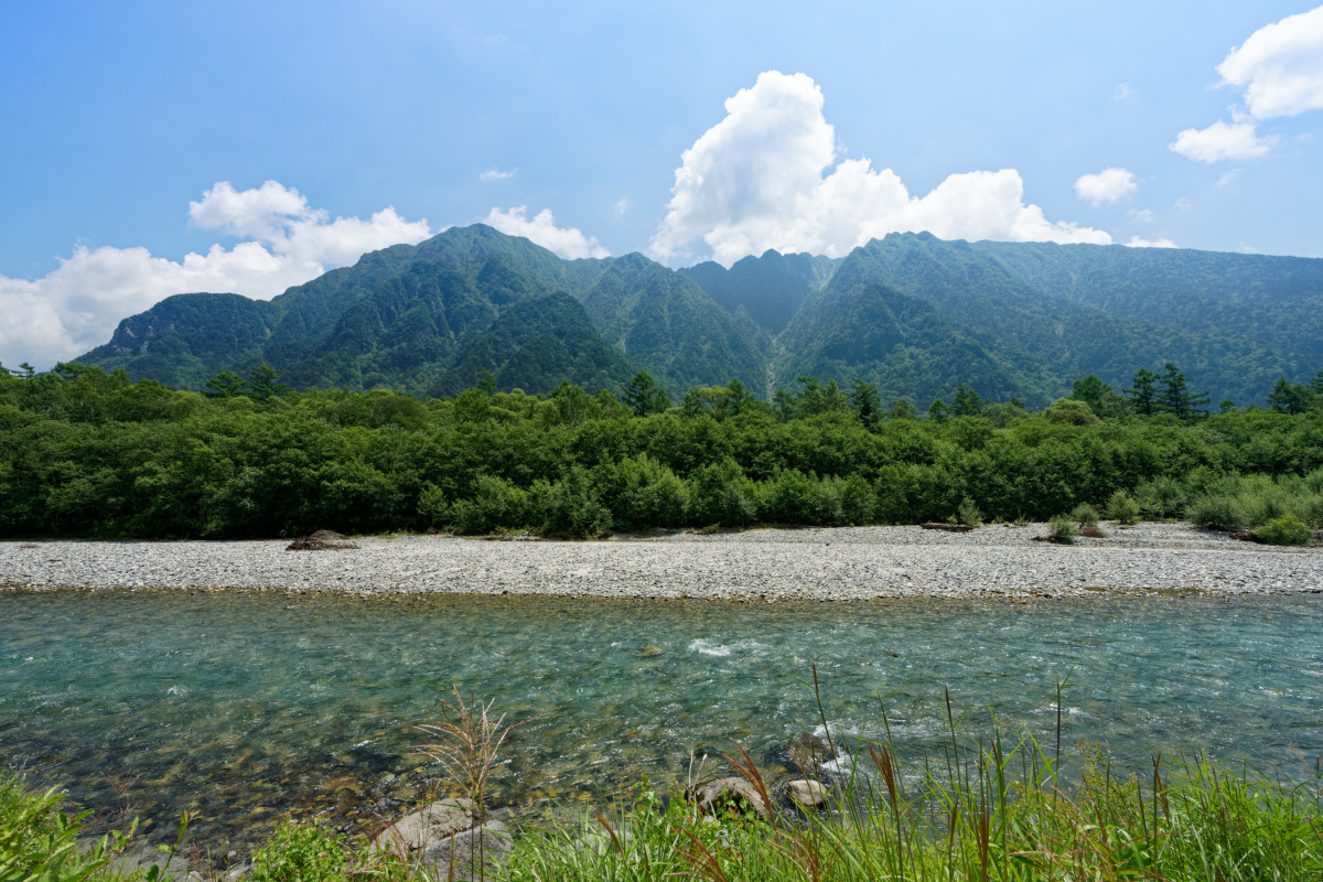 Azusa river and Roppyakusan from the Kamikochi Onsen Hotel