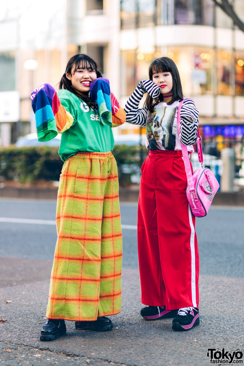 Japanese street fashion long sleeve shirt and baggy pants